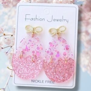 Pink Glitter Egg Earrings